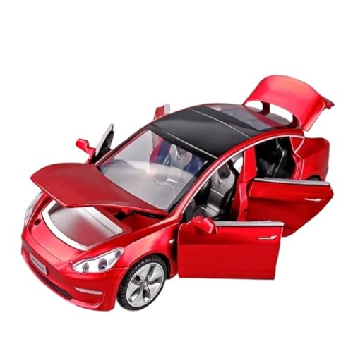 1 32 Für Tesla Model 3 Legierung Automodell Druckguss & Spielzeugfahrzeuge Sound Pull Back Auto Für Jungen Spielzeug Druckgussmodelle Motorfahrzeuge(Rot) von DUEVEL