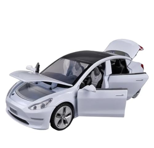 1 32 Für Tesla Model 3 Legierung Automodell Druckguss & Spielzeugfahrzeuge Sound Pull Back Auto Für Jungen Spielzeug Druckgussmodelle Motorfahrzeuge(White) von DUEVEL