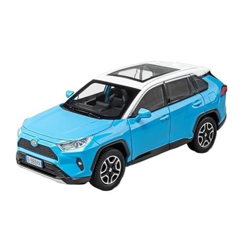 1:22 Für RAV4 SUV Metallguss Heckklappe Sound Und Licht Auto Spielzeug Fertige Automodell Szene Partydekorationen Druckgussmodelle Motorfahrzeuge(Blau) von DUEVEL