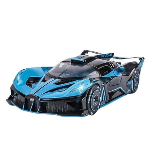 1:24 Für Bugatti Bolide Legierung Sport Auto Modell Druck Druck & Spielzeug Metall Super Auto Modell Sound Licht Geschenk Druckgussmodelle Motorfahrzeuge(Blau) von DUEVEL