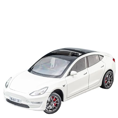1:24 Für Druckgussmetall Tesla Model3 Legierung Modellauto Ornament Spielzeugauto Elektroauto Modellsammlung Spielzeugdekoration Druckgussmodelle Motorfahrzeuge(White) von DUEVEL