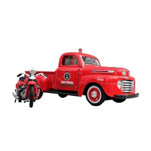 1:24 Für Ford F1 1948 Pickup + Motorrad DiecastsAlloySimulation Auto Modell Erwachsene Sammlung Jungen Druckgussmodelle Motorfahrzeuge(Rot) von DUEVEL