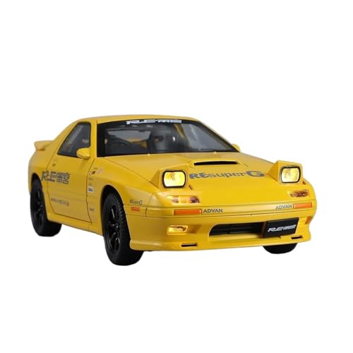 1:24 Für INITIAL D Mazda RX7 RX-7 Supercar Druckguss Metall Modell Auto Sound Und Licht Auto JungenSpielzeug Druckgussmodelle Motorfahrzeuge(Yellow) von DUEVEL