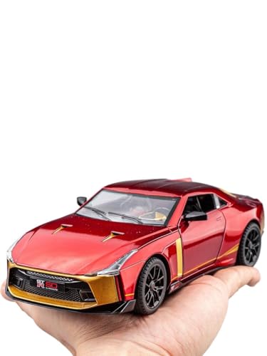 1:24 Für Nissan New GTR 50th Anniversary Limited Edition-Legierung Aus Metalldruckguss Spielzeugauto Sound-Licht-Sammlung Druckgussmodelle Motorfahrzeuge(Rot) von DUEVEL