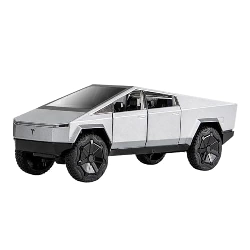 1:24 Für Tesla Cybertruck Legierung Diecast Fahrzeuge Metall Spielzeug Auto Modell Sound Und Licht Zurückziehen Sammlung Druckgussmodelle Motorfahrzeuge(White) von DUEVEL