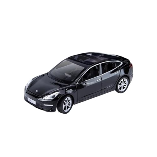 1:24 Für Tesla Modell 3 Auto Modell Diecast Metall Fahrzeug Auto Modell Simulation Sound Licht Spielzeug Geschenk Sammlung Druckgussmodelle Motorfahrzeuge(Schwarz) von DUEVEL