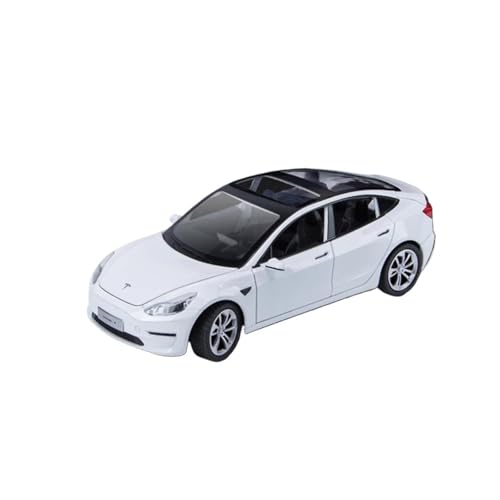1:24 Für Tesla Modell 3 Auto Modell Diecast Metall Fahrzeug Auto Modell Simulation Sound Licht Spielzeug Geschenk Sammlung Druckgussmodelle Motorfahrzeuge(White) von DUEVEL