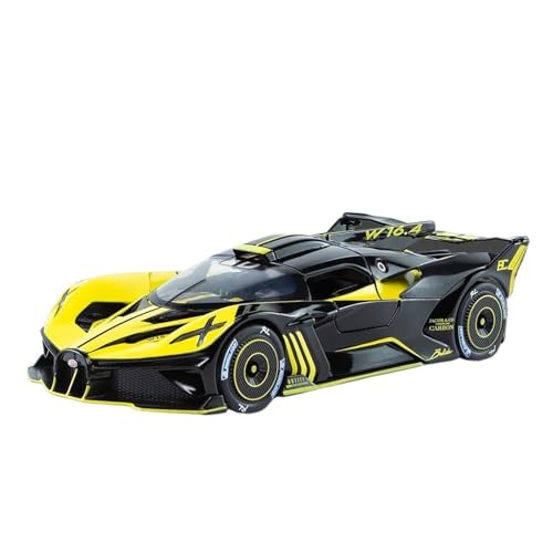 DUEVEL 1 24 Für Bugatti Bolide Supercar Druckgusslegierung Luxusauto-Enthusiasten Modell Sound Light Pull Back Auto Spielzeug Geschenk Druckgussmodelle Motorfahrzeuge(Yellow) von DUEVEL