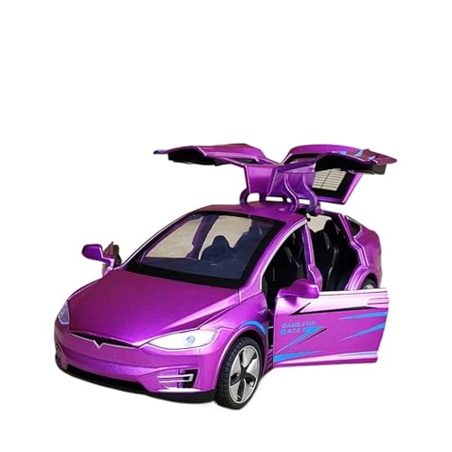 DUEVEL 1 32 Für Mini-Legierungssimulation Tesla-Automodell Zurück Zu Den Sound- Und Licht-Sportwagen-Spielzeugsammlungsornamenten Druckgussmodelle Motorfahrzeuge(Purple) von DUEVEL