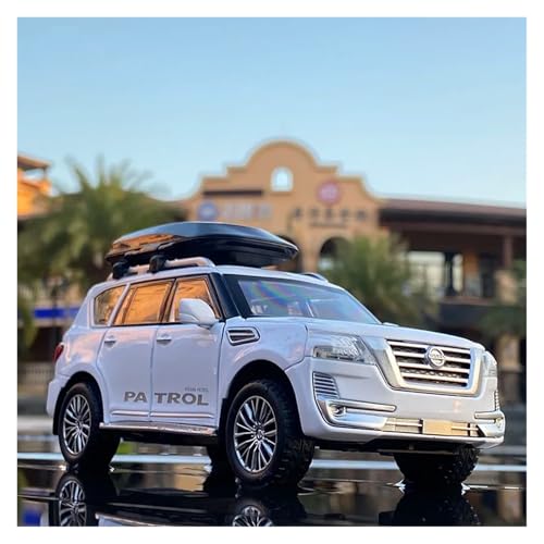 DUEVEL 1 32 Für Nissan Patrol SUV Auto-Modell, Metall, Mit Hochsimulation, Klang Und Licht, Sammlungsmodell Geländewagen Druckgussmodelle Motorfahrzeuge(White) von DUEVEL