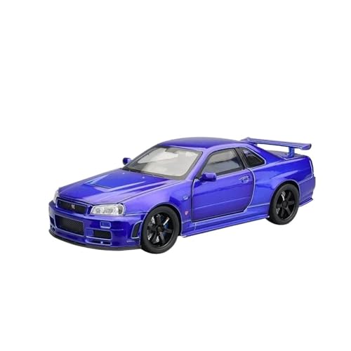 DUEVEL 1 32 Für Nissan Skyline GTR-R34 Legierung Auto Modell Diecast Metall Racing Auto Fahrzeuge Modell Sound Und Licht Spielzeug Druckgussmodelle Motorfahrzeuge(Blau) von DUEVEL