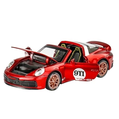 DUEVEL 1 32 Für Porsche 911 Targa 4S Cabrio Sport Legierung Druckguss Auto Modell Super Racing Lifting Tail Spielzeugauto Druckgussmodelle Motorfahrzeuge(Rot) von DUEVEL