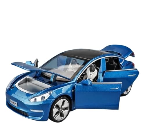 DUEVEL 1 32 Für Tesla Model 3 Legierung Automodell Druckguss & Spielzeugfahrzeuge Sound Pull Back Auto Für Jungen Spielzeug Druckgussmodelle Motorfahrzeuge(Blau) von DUEVEL