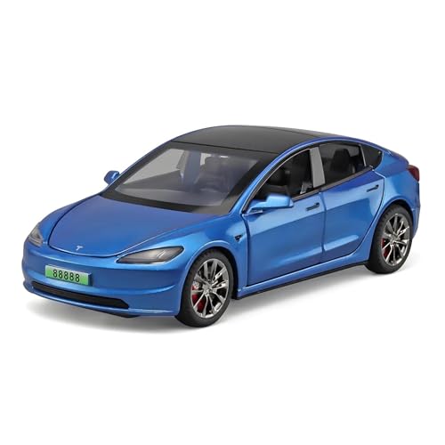 DUEVEL 1 32 Für Tesla Modell 3 2024 Legierung Modell Auto Spielzeug Diecasts Metall Casting Sound Und Licht Auto Spielzeug Fahrzeug Druckgussmodelle Motorfahrzeuge(Blau) von DUEVEL