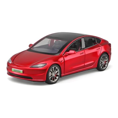 DUEVEL 1 32 Für Tesla Modell 3 2024 Legierung Modell Auto Spielzeug Diecasts Metall Casting Sound Und Licht Auto Spielzeug Fahrzeug Druckgussmodelle Motorfahrzeuge(Rot) von DUEVEL