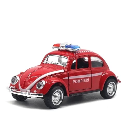 DUEVEL 1 32 Legierung Für Volkswagen Käfer Polizeiauto, Feuerwehrauto, Regeneratives Automodell Spielzeug Simulation Automodell Druckgussmodelle Motorfahrzeuge(Rot) von DUEVEL