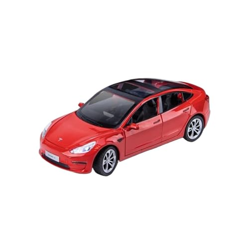 DUEVEL 1:24 Für Tesla Modell 3 Auto Modell Diecast Metall Fahrzeug Auto Modell Simulation Sound Licht Spielzeug Geschenk Sammlung Druckgussmodelle Motorfahrzeuge(Rot) von DUEVEL