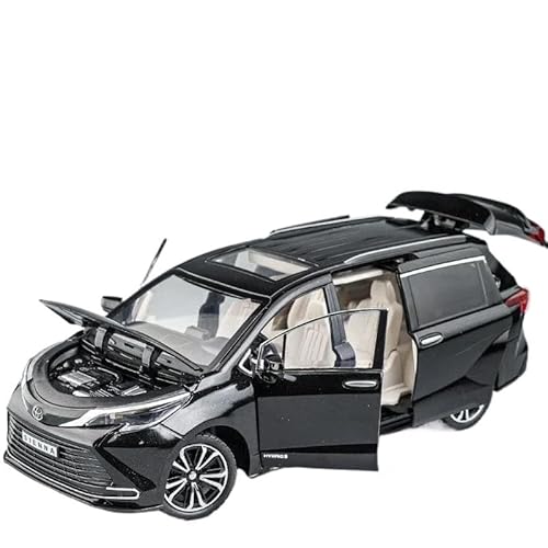 Druckguss 1 24 Für Toyota Sienna MPV Van, Druckguss-Spielzeugauto, Modell, Miniatur Pullback Sound LichtTüren Für Öffnen Sammlung Geschenk Heimdekoration Druckgussmodelle Motorfahrzeuge(Schwarz) von DUEVEL