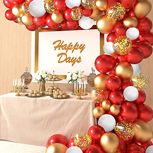 DUGEHO 107 Stück Rot Weiß Gold Girlande Ballonbogen Luftballons Girlande Set,Konfetti Luftballons,Latexballon für Geburtstag Hochzeit Jubiläum Baby Shower Party von DUGEHO