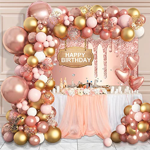 DUGEHO 114 Stück Rosa Gold Girlande Ballonbogen Luftballons Girlande Set,Konfetti Luftballons,Latexballon für Geburtstag Hochzeit Jubiläum Baby Shower Party von DUGEHO