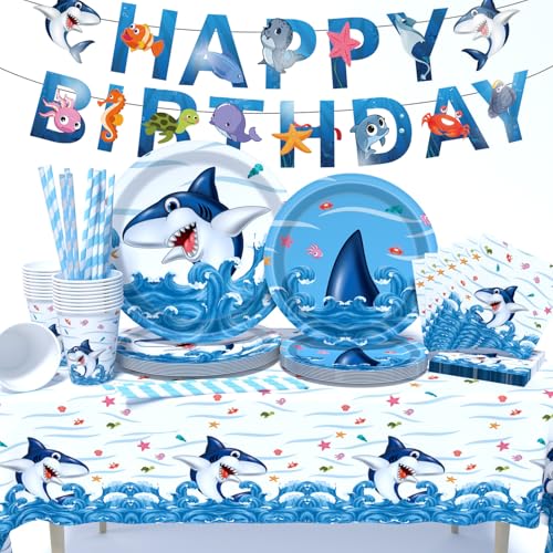 DUGEHO Party Hai Geschirr Set 16Pcs, Kindergeburtstag Party Pappteller Set, Kindergeburtstag Pappteller Set für Parteien, Taufe Geburtstagsparty DUGEHO Party Hai Geschirr Set 16Pcs, Kindergeburtstag Party Pappteller Set, Kindergeburtstag Pappteller Set für Parteien, Taufe Geburtstagsparty von DUGEHO
