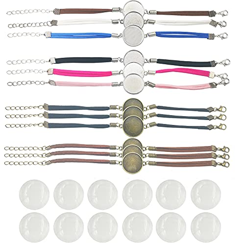 DUGYIRS Armband Lünette die Einstellungen-12 Stück Lederarmband Leere Rundes Tablett Armreifen mit 20mm Klarglas Cabochons für Damen und Herren Schmuckherstellung DUGYIRS Armband Lünette die Einstellungen-12 Stück Lederarmband Leere Rundes Tablett Armreifen mit 20mm Klarglas Cabochons für Damen und Herren Schmuckherstellung von DUGYIRS