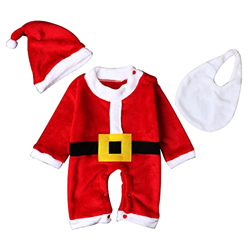 DUHGBNE Kleinkind Baby Jungen Mädchen Weihnachten Santa Cosplay Set Strampler Overall Playsuit Kleidung Outfits Weihnachtsanzug Baby (Red, 12-24 Months) von DUHGBNE