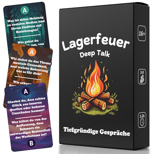 Lagerfeuer Deep Talk Spiel | Kartenspiel mit Gesprächsstoff für tiefgründige Gespräche | Gesellschaftsspiele für Erwachsene | Selbstreflexion Kennenlernspiel für Paare | Achtsamkeit Geschenk Partner Lagerfeuer Deep Talk Spiel | Kartenspiel mit Gesprächsstoff für tiefgründige Gespräche | Gesellschaftsspiele für Erwachsene | Selbstreflexion Kennenlernspiel für Paare | Achtsamkeit Geschenk Partner von DULION