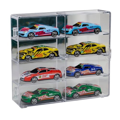 DULRLLY Automodell-Aufbewahrungsbox, Spielzeugauto-Vitrine, 8 Fächer, Transparente Vitrine für Autos, Transparente Acryl-Organizer-Vitrine, Ausstellungsboxen für Sammlerautos (2Stk) von DULRLLY