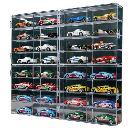 DULRLLY Automodell-Aufbewahrungsbox, Spielzeugauto-Vitrine, 8 Fächer, Transparente Vitrine für Autos, Transparente Acryl-Organizer-Vitrine, Ausstellungsboxen für Sammlerautos (4 Stück) von DULRLLY