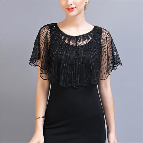 Abendumhang für Flapper Ballkleider Pailletten Schal Cheongsam Kleiner Bühnenkleidung für Damen-Accessoires(Black) von DUMRALBQE