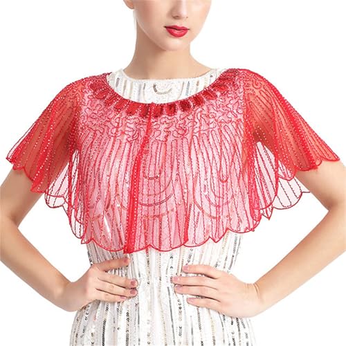 Abendumhang für Flapper Ballkleider Pailletten Schal Cheongsam Kleiner Bühnenkleidung für Damen-Accessoires(rot) von DUMRALBQE