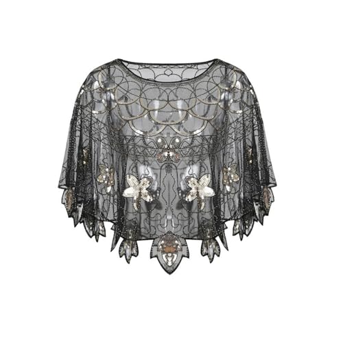 Abendumhang für Flapper Ballschal 1920er Jahre Kleiner Schal Pailletten Mesh Cape für Damen-Accessoires(1) von DUMRALBQE