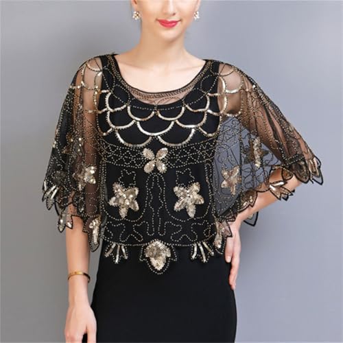 Abendumhang für Flapper Ballschal 1920er Jahre Kleiner Schal Pailletten Mesh Cape für Damen-Accessoires(2) von DUMRALBQE