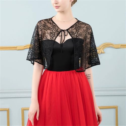Abendumhang für Flapper Braut Hochzeitskleid Schal Dünnschliff Umhang Hochzeit Spitze Cape für Damen-Accessoires(Black) von DUMRALBQE