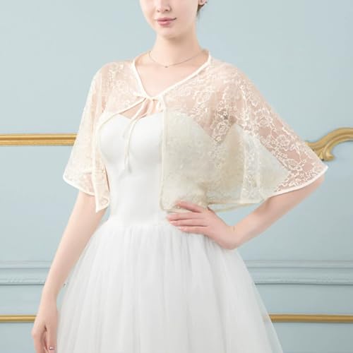 Abendumhang für Flapper Braut Hochzeitskleid Schal Dünnschliff Umhang Hochzeit Spitze Cape für Damen-Accessoires(Champagne) von DUMRALBQE
