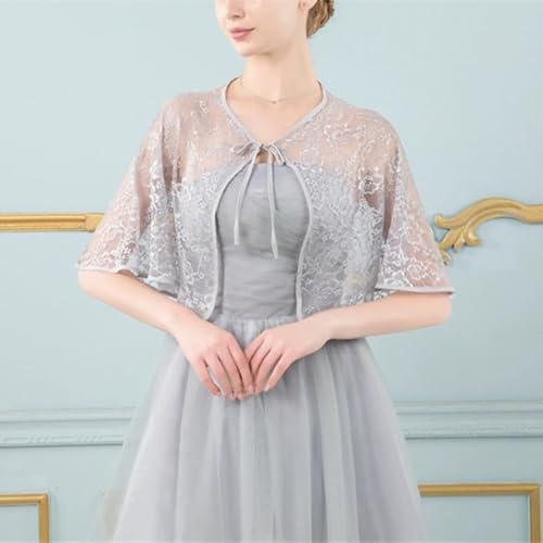 Abendumhang für Flapper Braut Hochzeitskleid Schal Dünnschliff Umhang Hochzeit Spitze Cape für Damen-Accessoires(Gray) von DUMRALBQE