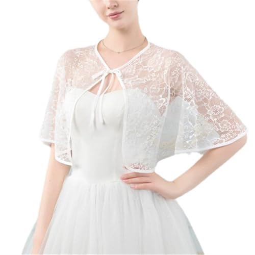 Abendumhang für Flapper Braut Hochzeitskleid Schal Dünnschliff Umhang Hochzeit Spitze Cape für Damen-Accessoires(Weiß) von DUMRALBQE