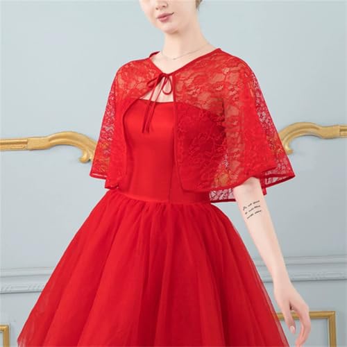 Abendumhang für Flapper Braut Hochzeitskleid Schal Dünnschliff Umhang Hochzeit Spitze Cape für Damen-Accessoires(rot) von DUMRALBQE
