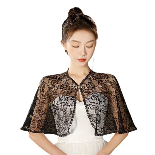Abendumhang für Flapper Brautkleid, Brautschal, Spitzenüberzug, Fleischschultern für Damen-Accessoires(Black) von DUMRALBQE