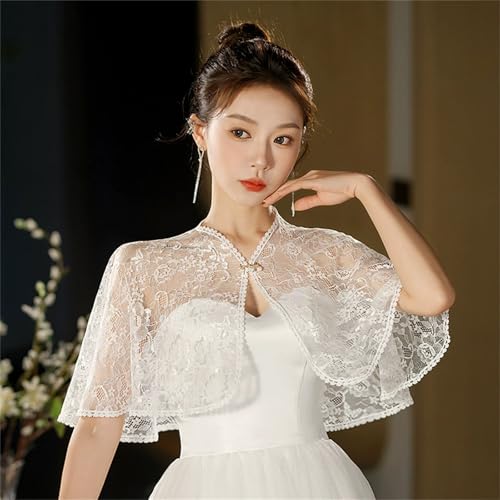 Abendumhang für Flapper Brautkleid, Brautschal, Spitzenüberzug, Fleischschultern für Damen-Accessoires(Weiß) von DUMRALBQE