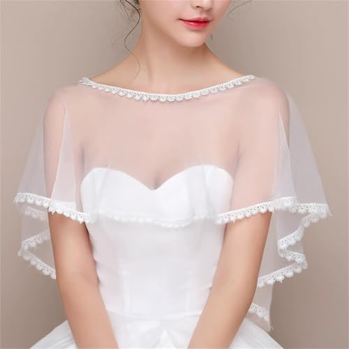 Abendumhang für Flapper Brautkleid, Hochzeitskleid, Spitze, Netzstoff, Schal, Cape, Fransen für Damen-Accessoires(White 2) von DUMRALBQE
