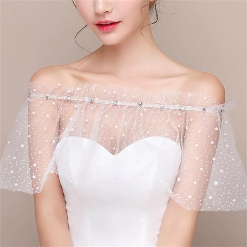 Abendumhang für Flapper Brautkleid, Hochzeitskleid, Spitze, Netzstoff, Schal, Cape, Fransen für Damen-Accessoires(White 4) von DUMRALBQE
