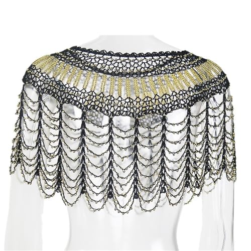 Abendumhang für Flapper Handgehäkelter Kleiner Schal Cape Hochzeit für Damen-Accessoires(Black Gold) von DUMRALBQE