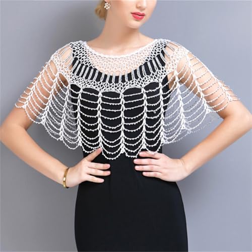 Abendumhang für Flapper Handgehäkelter Kleiner Schal Cape Hochzeit für Damen-Accessoires(White Silver) von DUMRALBQE