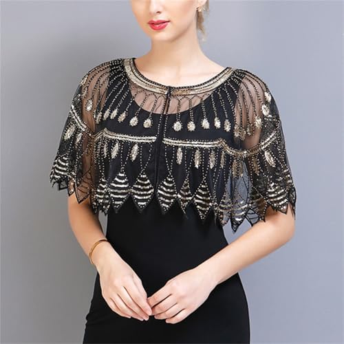 Abendumhang für Flapper Kleine Schal Party Bankett Kleider Mesh Cane Kurze Oberbekleidung für Damen-Accessoires(3) von DUMRALBQE