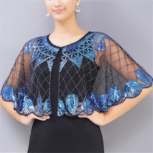 Abendumhang für Flapper Kleine Schal Prom Kleid Strickjacke Dünne Cape Weibliche für Damen-Accessoires(Black Blue) von DUMRALBQE