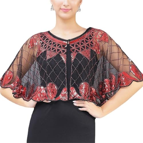Abendumhang für Flapper Kleine Schal Prom Kleid Strickjacke Dünne Cape Weibliche für Damen-Accessoires(Black Red) von DUMRALBQE