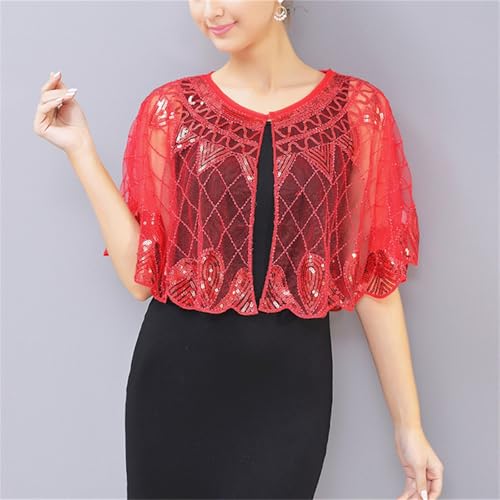 Abendumhang für Flapper Kleine Schal Prom Kleid Strickjacke Dünne Cape Weibliche für Damen-Accessoires(rot) von DUMRALBQE