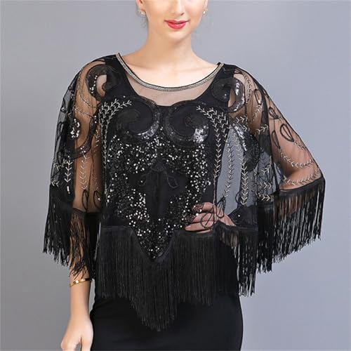 Abendumhang für Flapper Kostüme Quaste Schal Leistung Tanz Kleid Äußere für Damen-Accessoires(Black) von DUMRALBQE